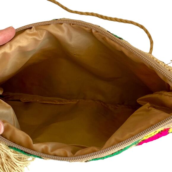 Wapa Handmade Looped Yarn Tapestry Bag Bright Floral Cacutus Bird Motif Tassels - Picture 6 of 8